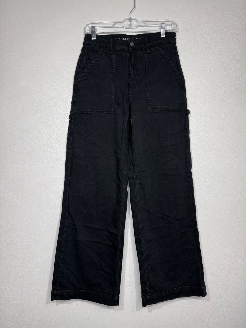 American Eagle Super High Rise Baggy Wide Leg Carpenter Jeans Black Size 6